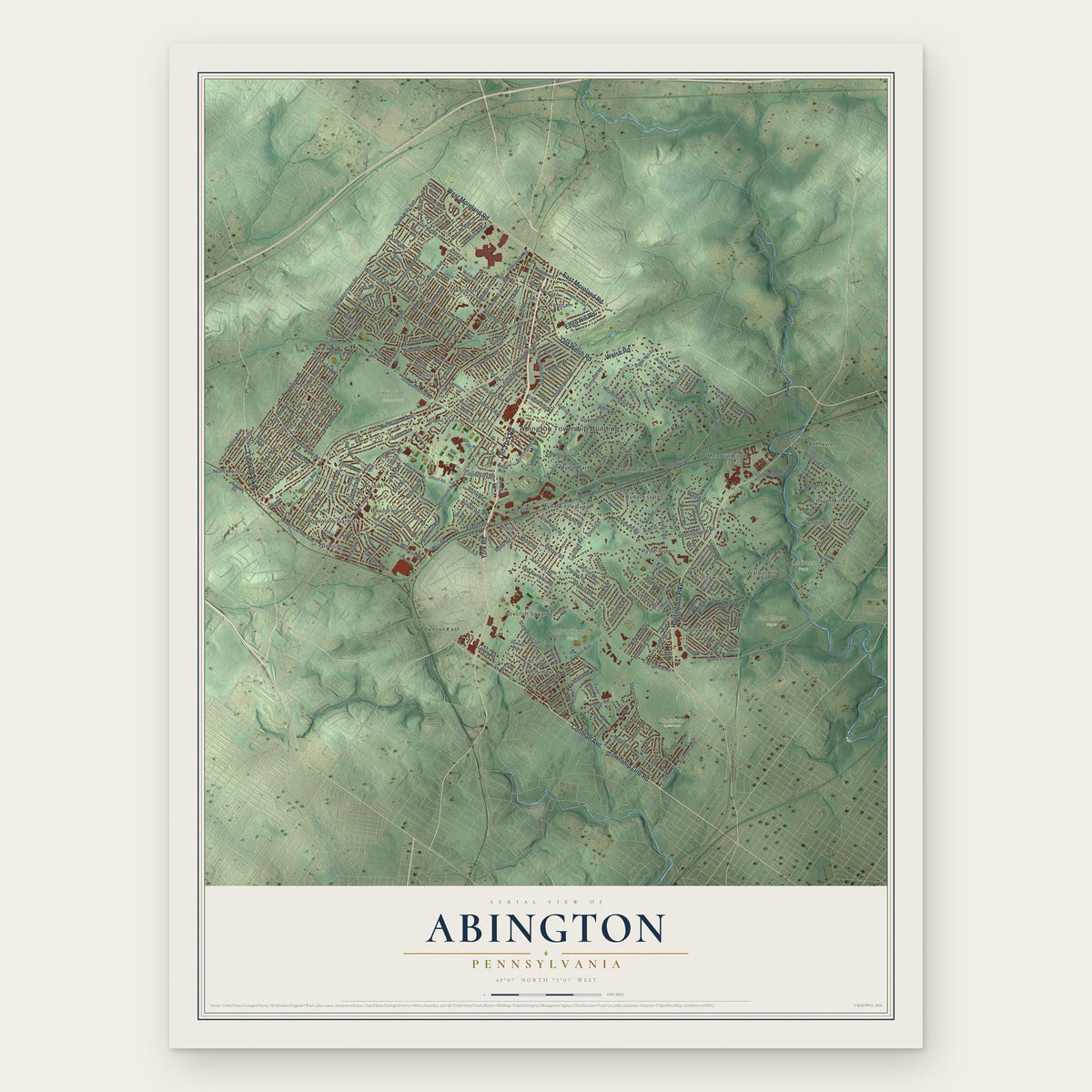 Abington, Pennsylvania map print, the full design