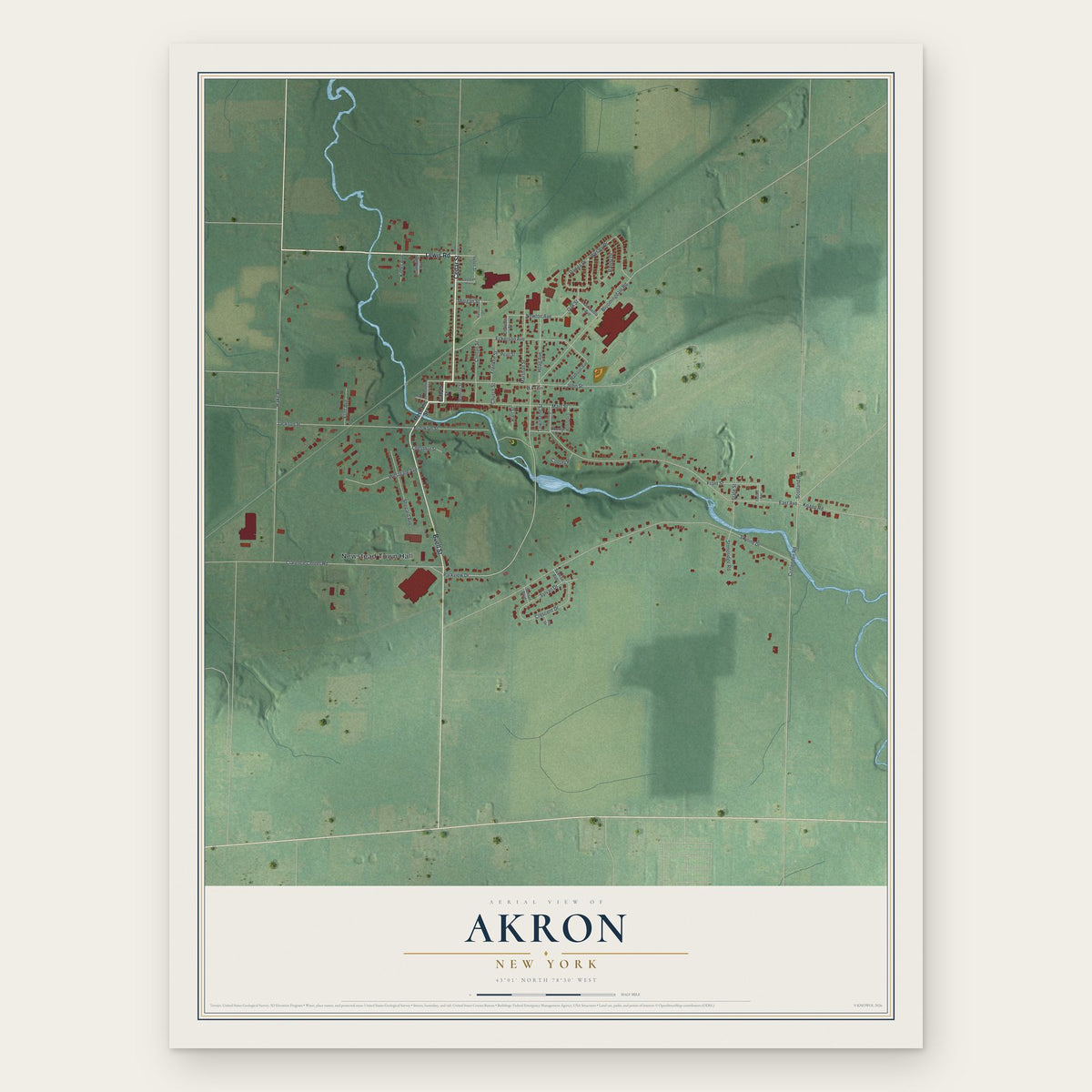 Akron, New York map print, the full design