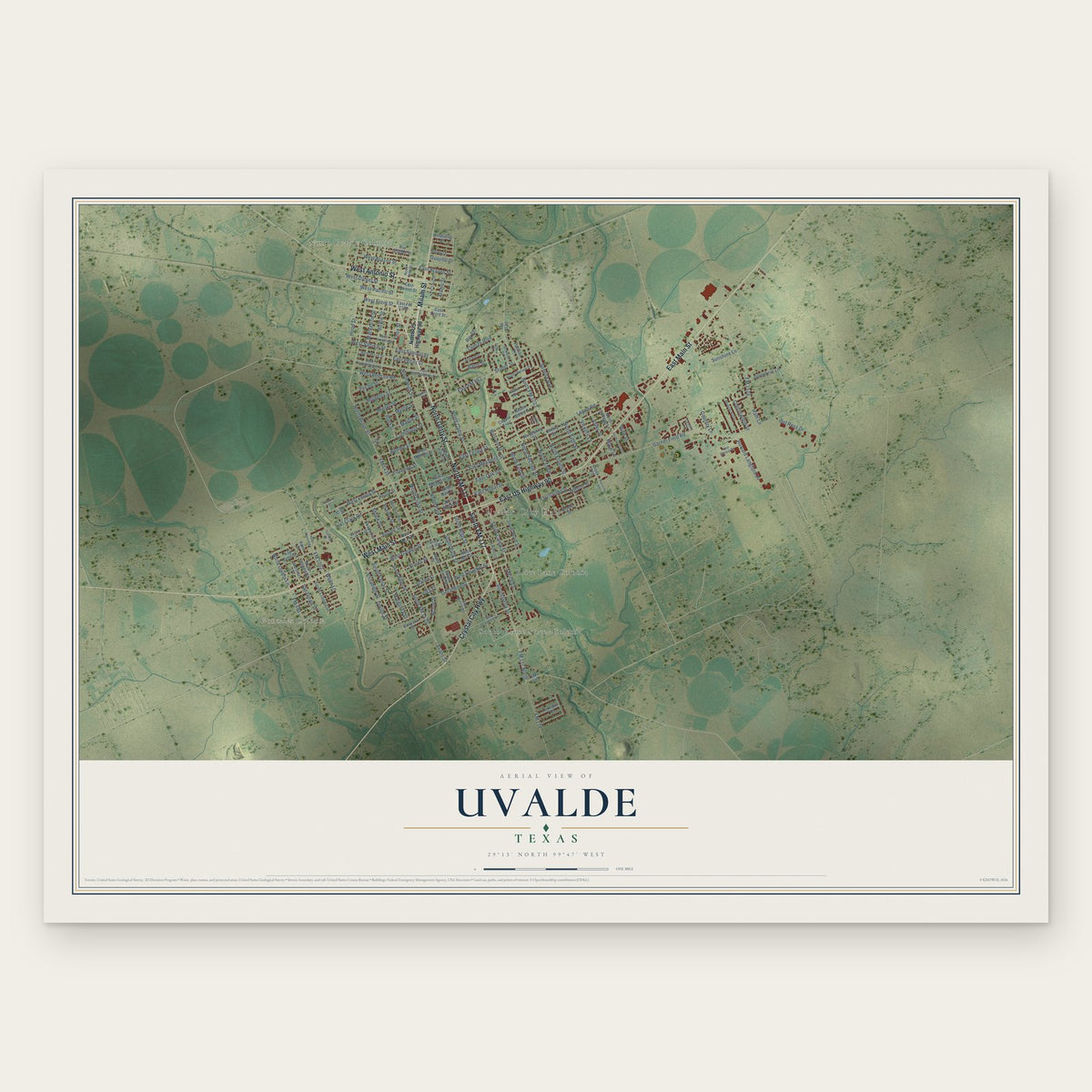Uvalde, Texas map print, the full design
