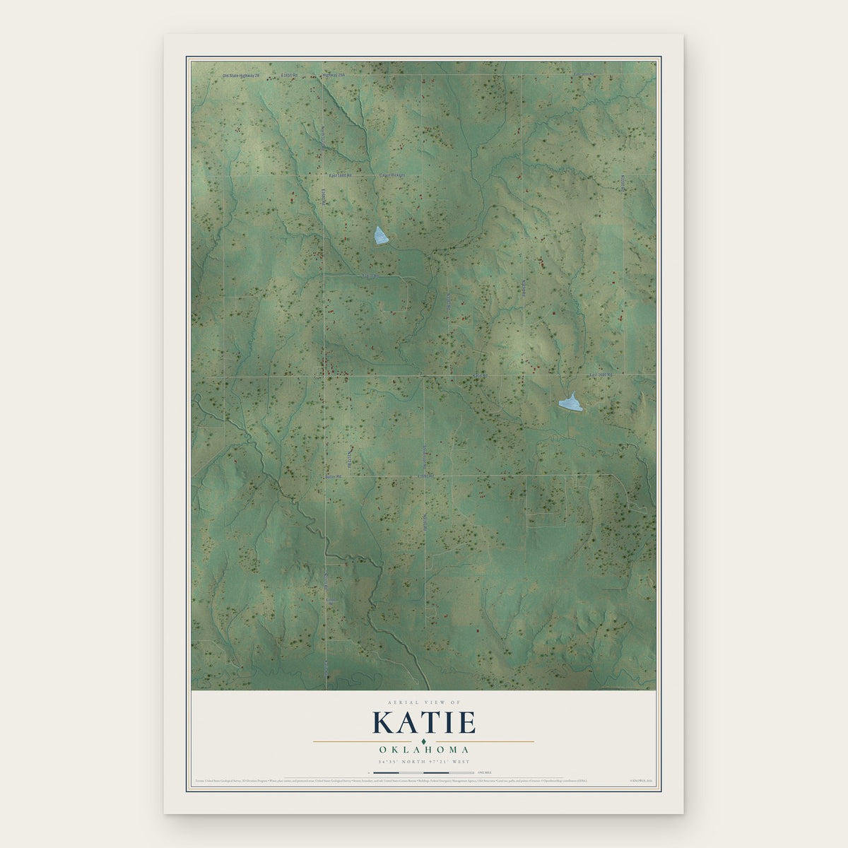 Katie, Oklahoma map print, the full design