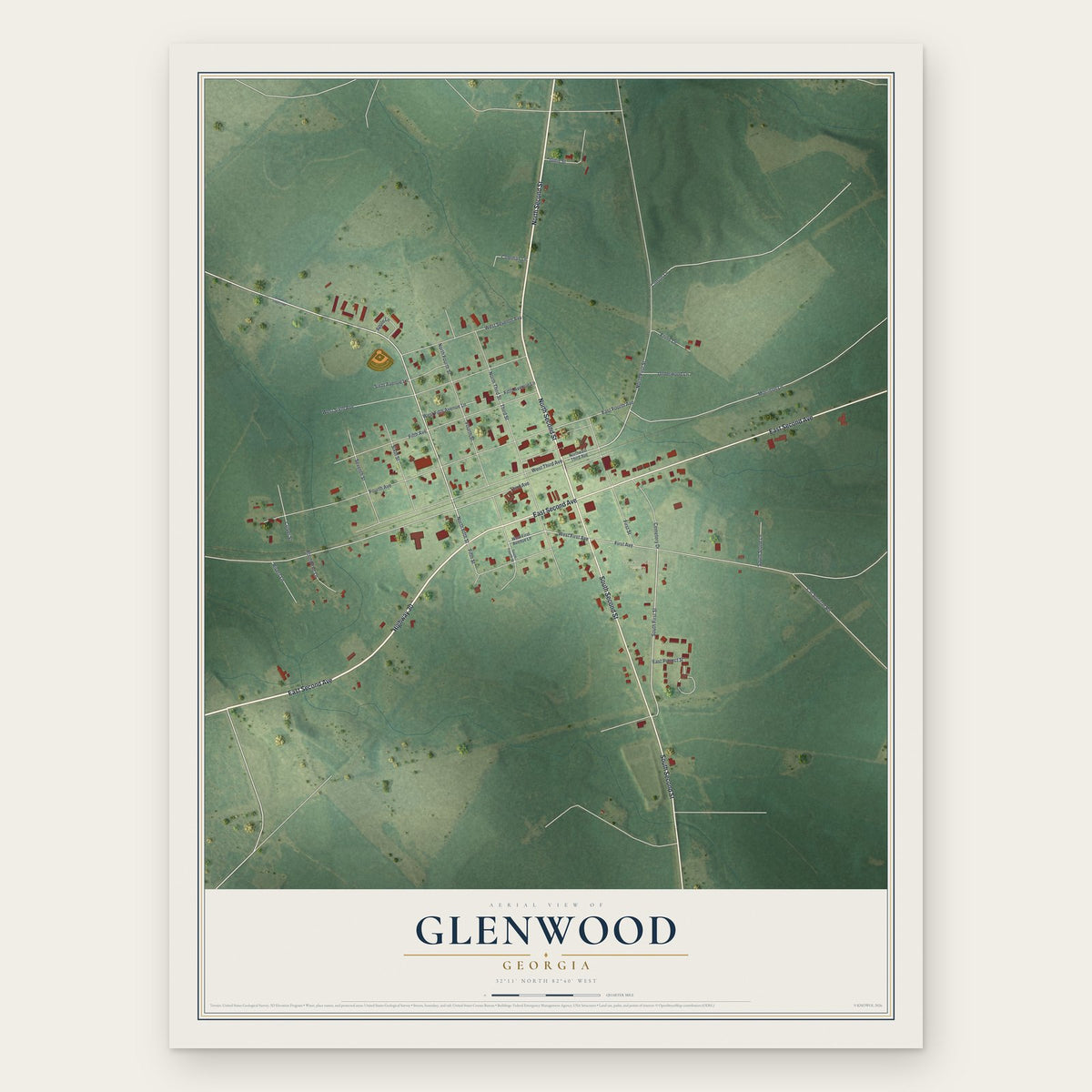 Glenwood, Georgia map print, the full design