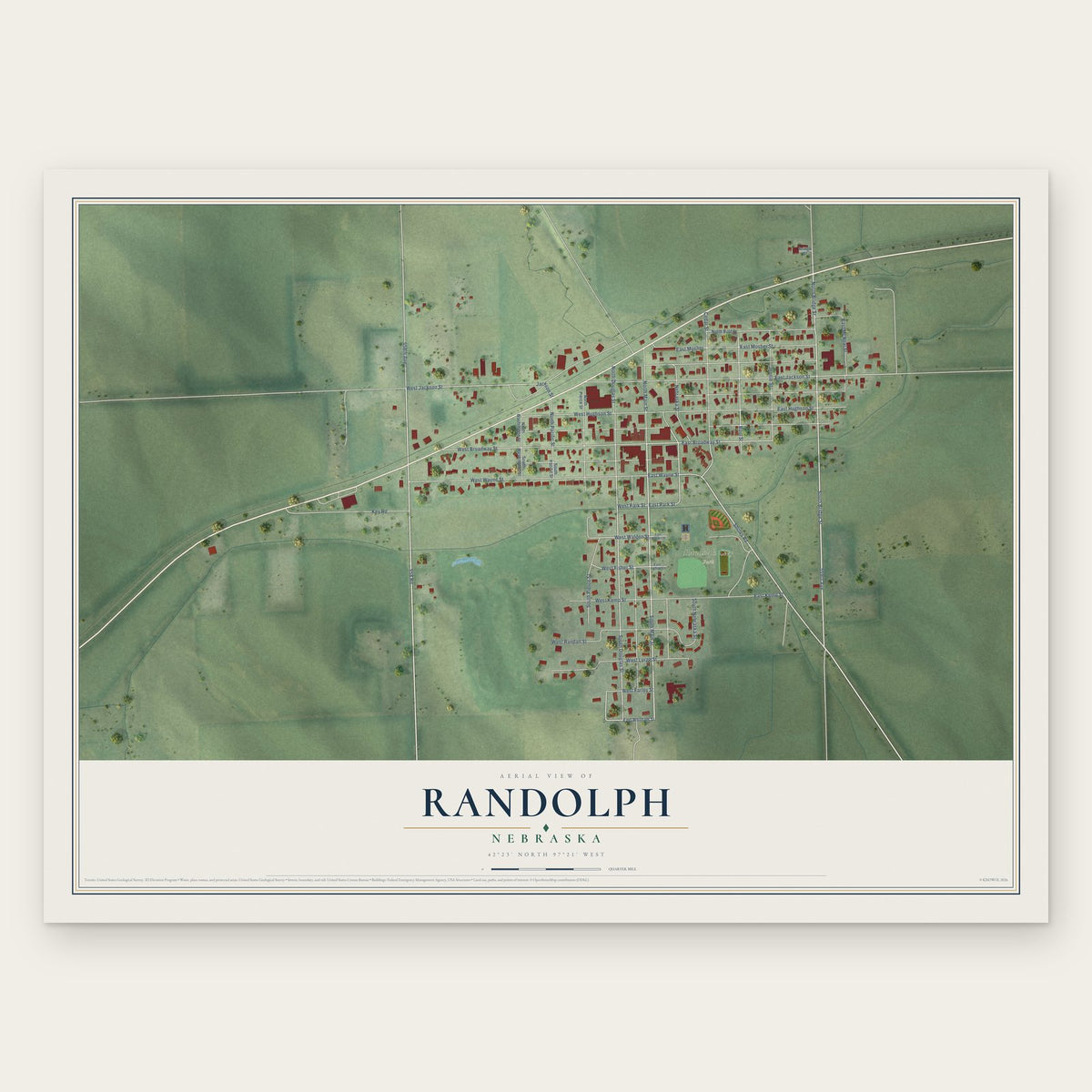 Randolph, Nebraska map print, the full design
