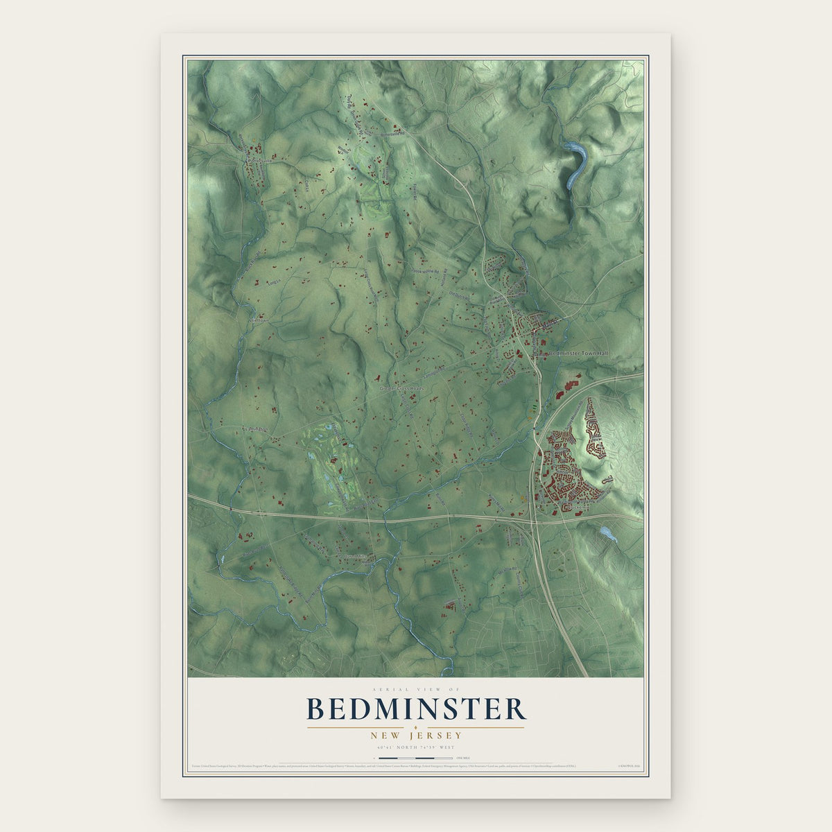 Bedminster, New Jersey map print, the full design
