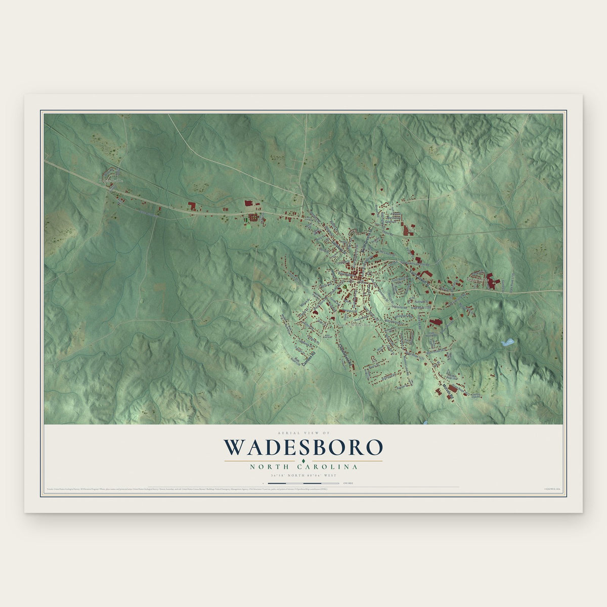 Wadesboro, North Carolina map print, the full design