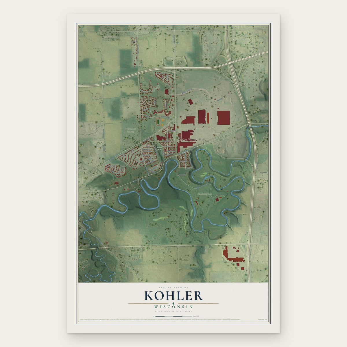 Kohler, Wisconsin map print, the full design