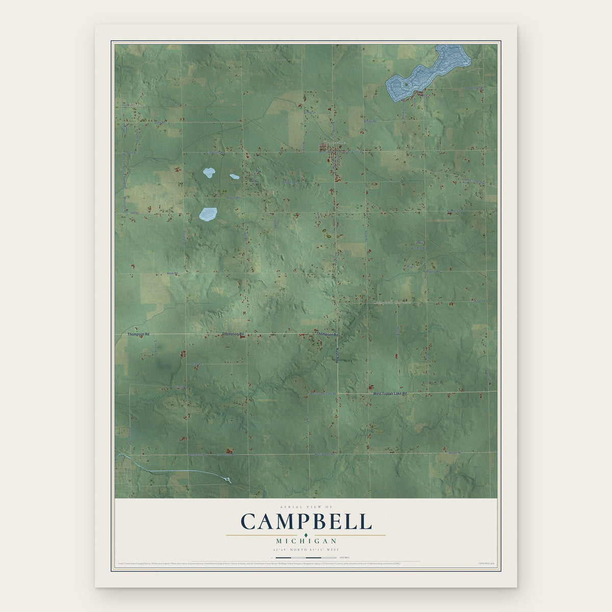Campbell, Michigan map print, the full design