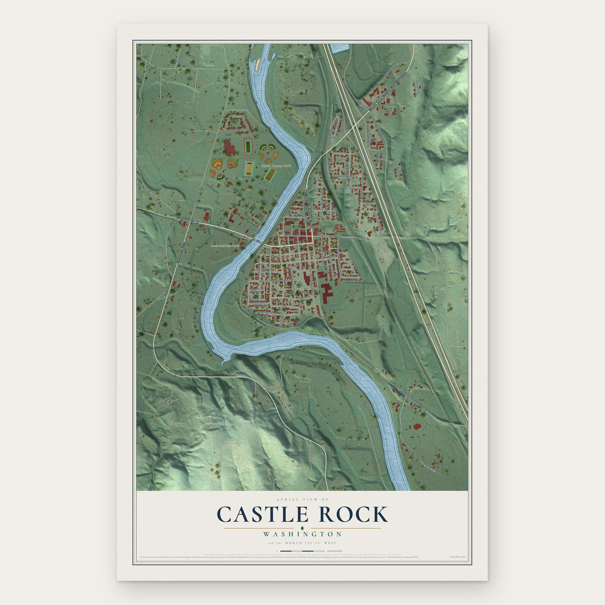 Castle Rock, Washington map print, the full design