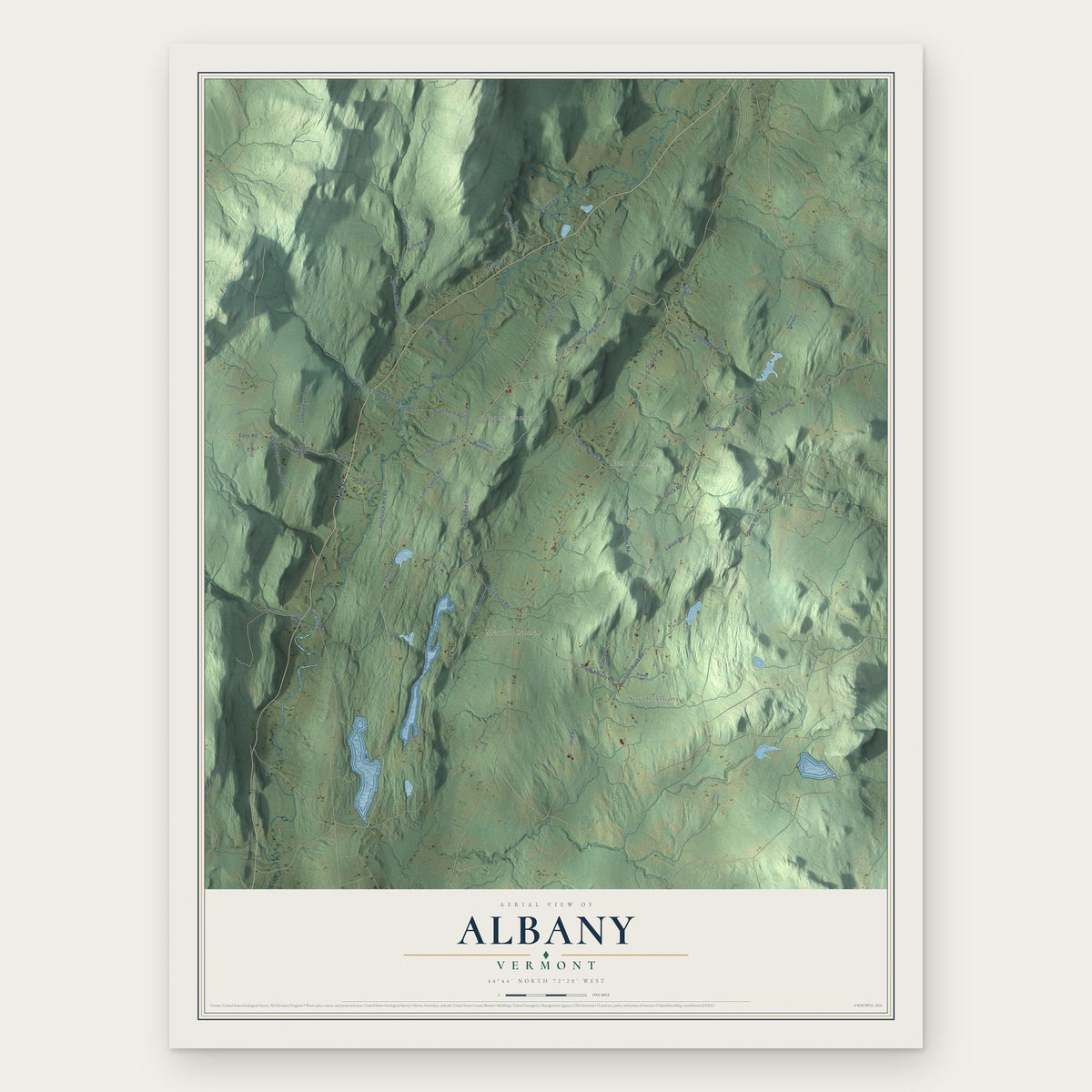 Albany, Vermont map print, the full design