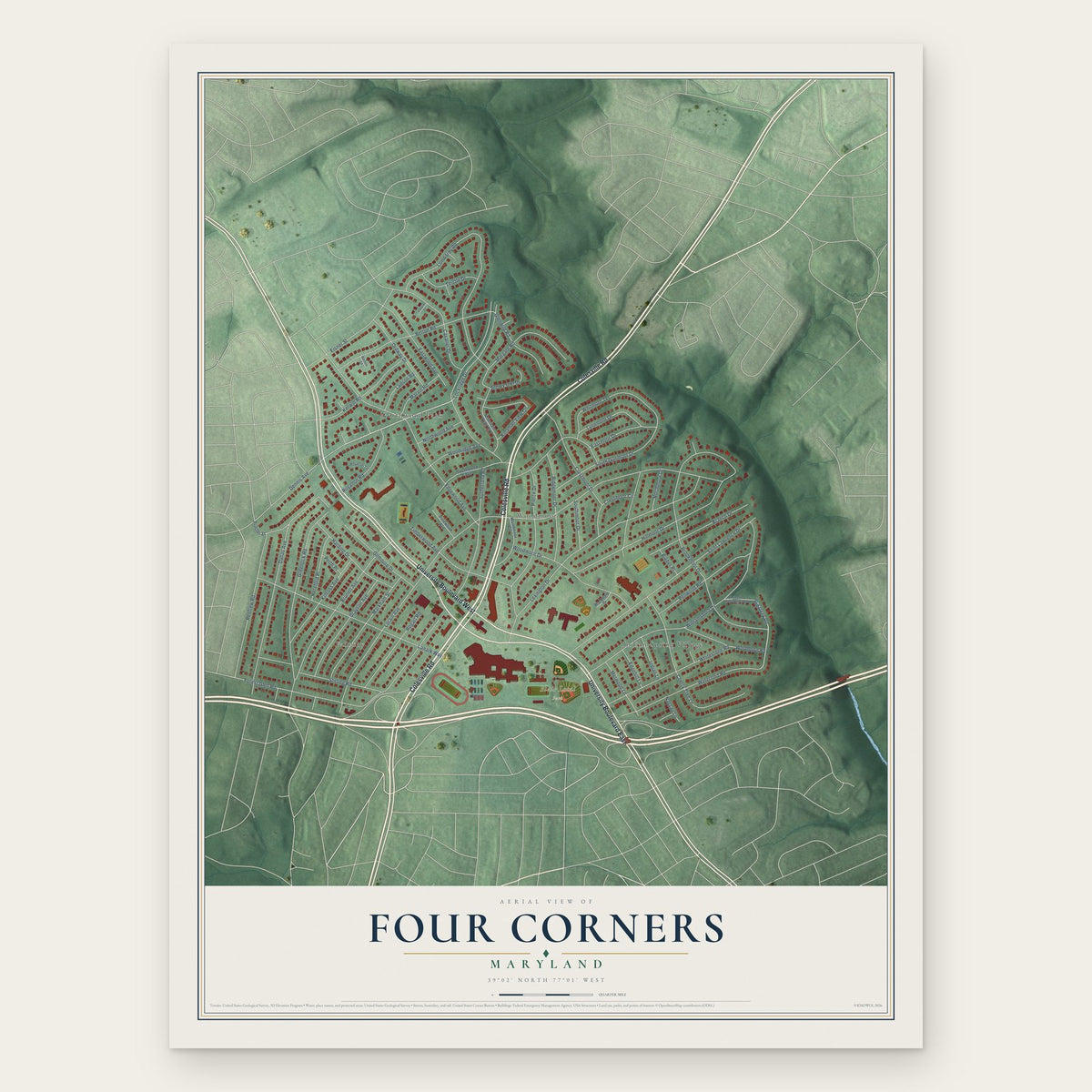 Four Corners, Maryland map print, the full design