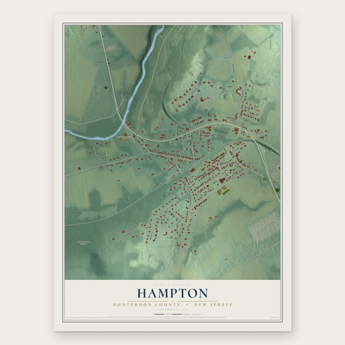 Hampton, Hunterdon County, New Jersey map print, the full design