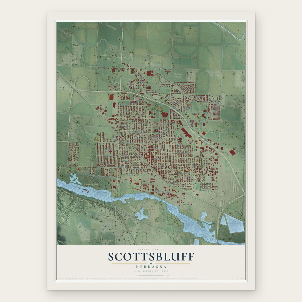 Scottsbluff, Nebraska map print, the full design