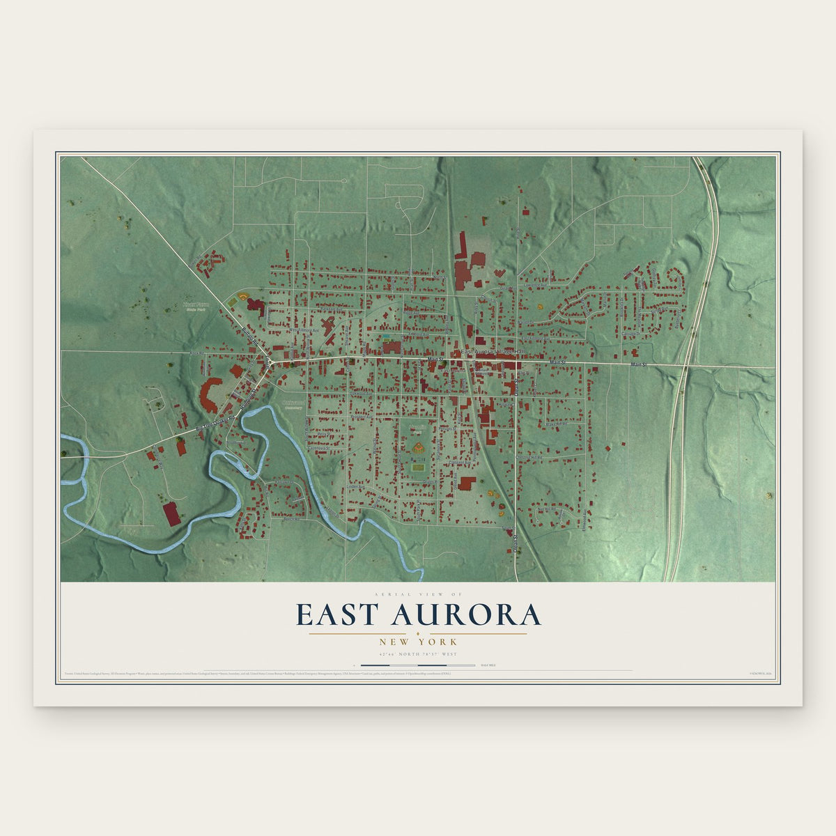 East Aurora, New York map print, the full design