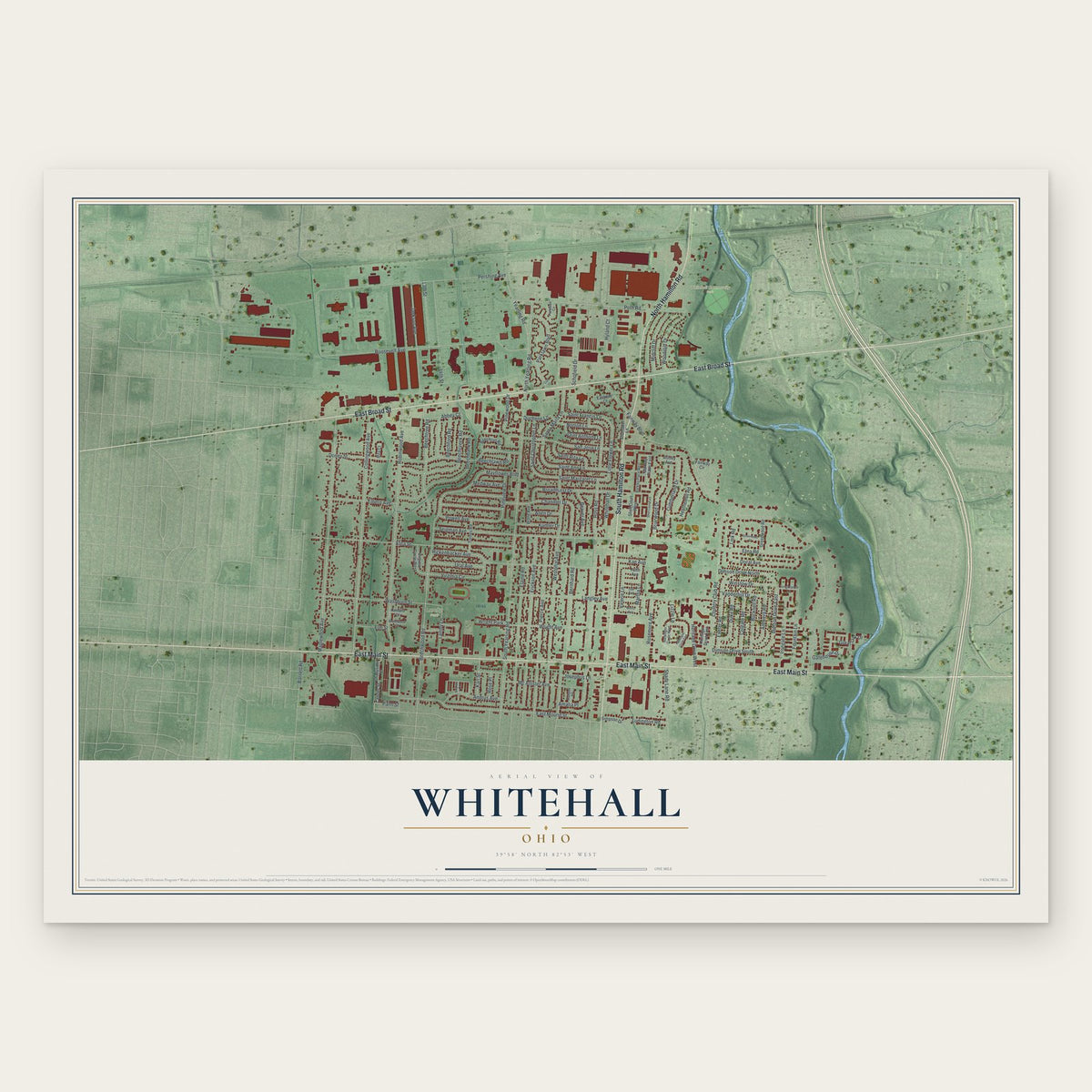 Whitehall, Ohio map print, the full design