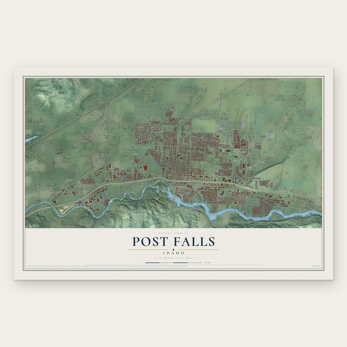 Post Falls, Idaho map print, the full design