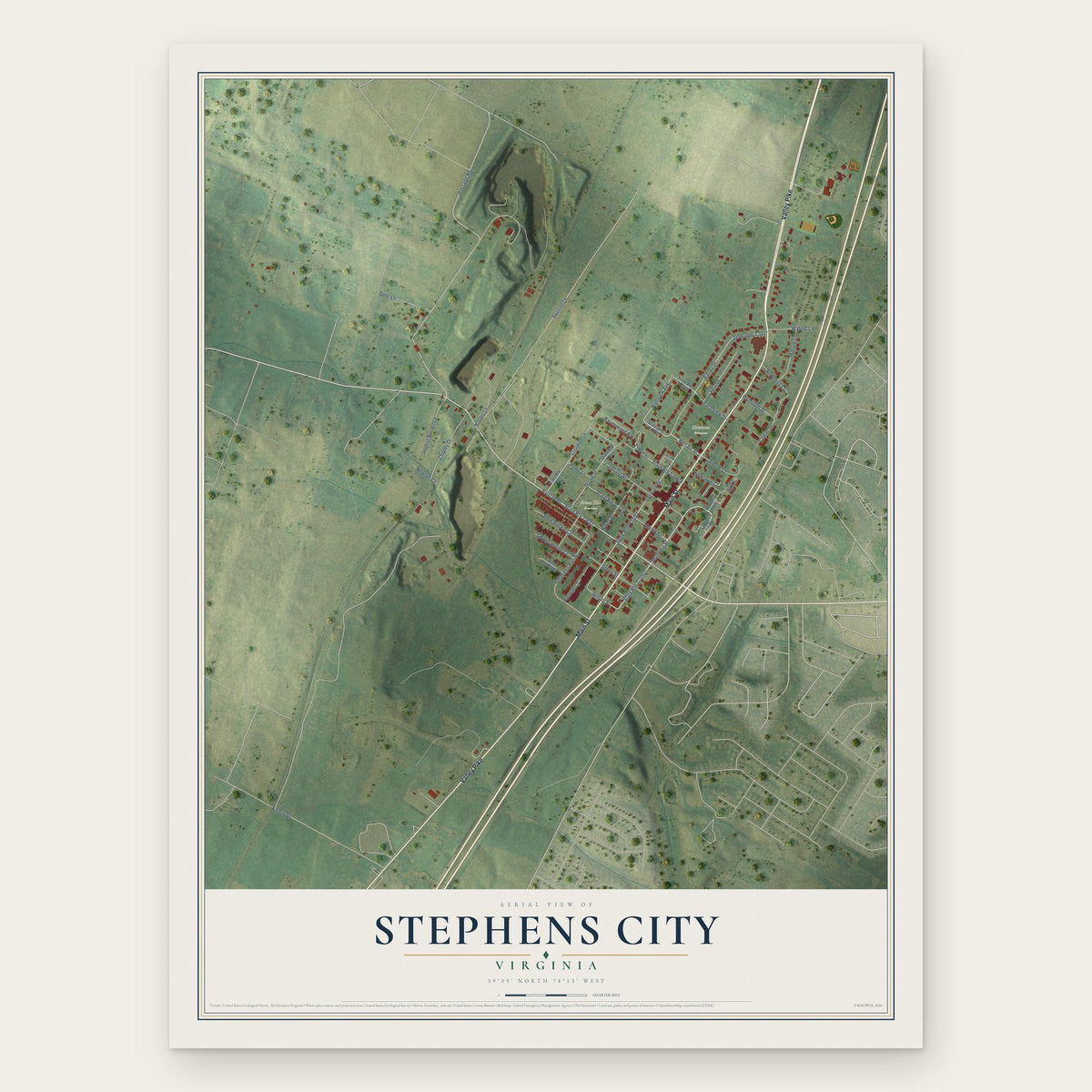 Stephens City, Virginia map print, the full design