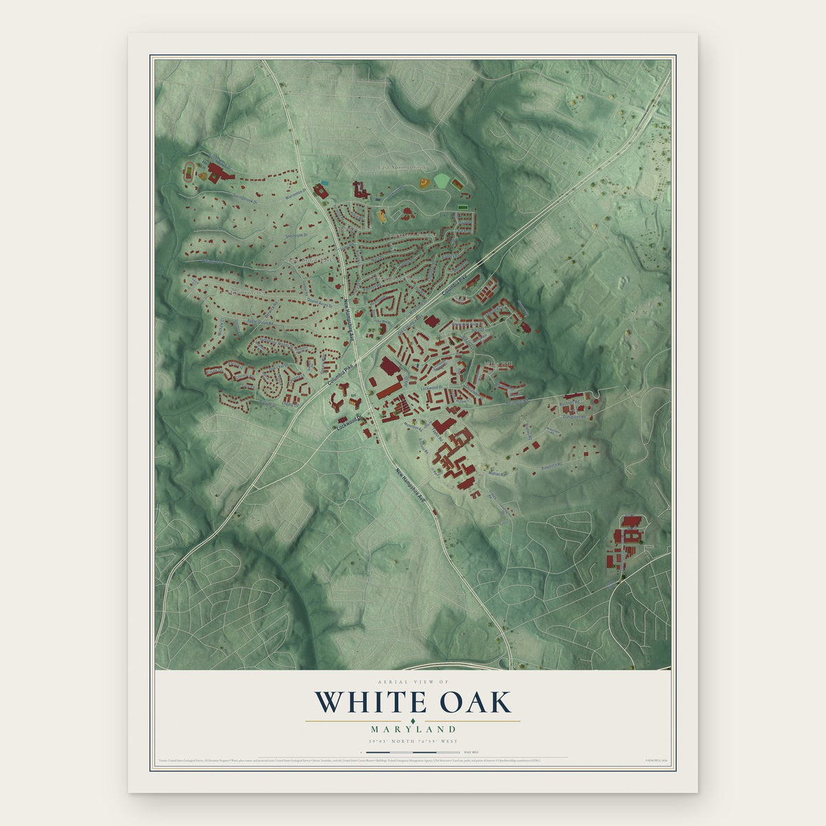 White Oak, Maryland map print, the full design