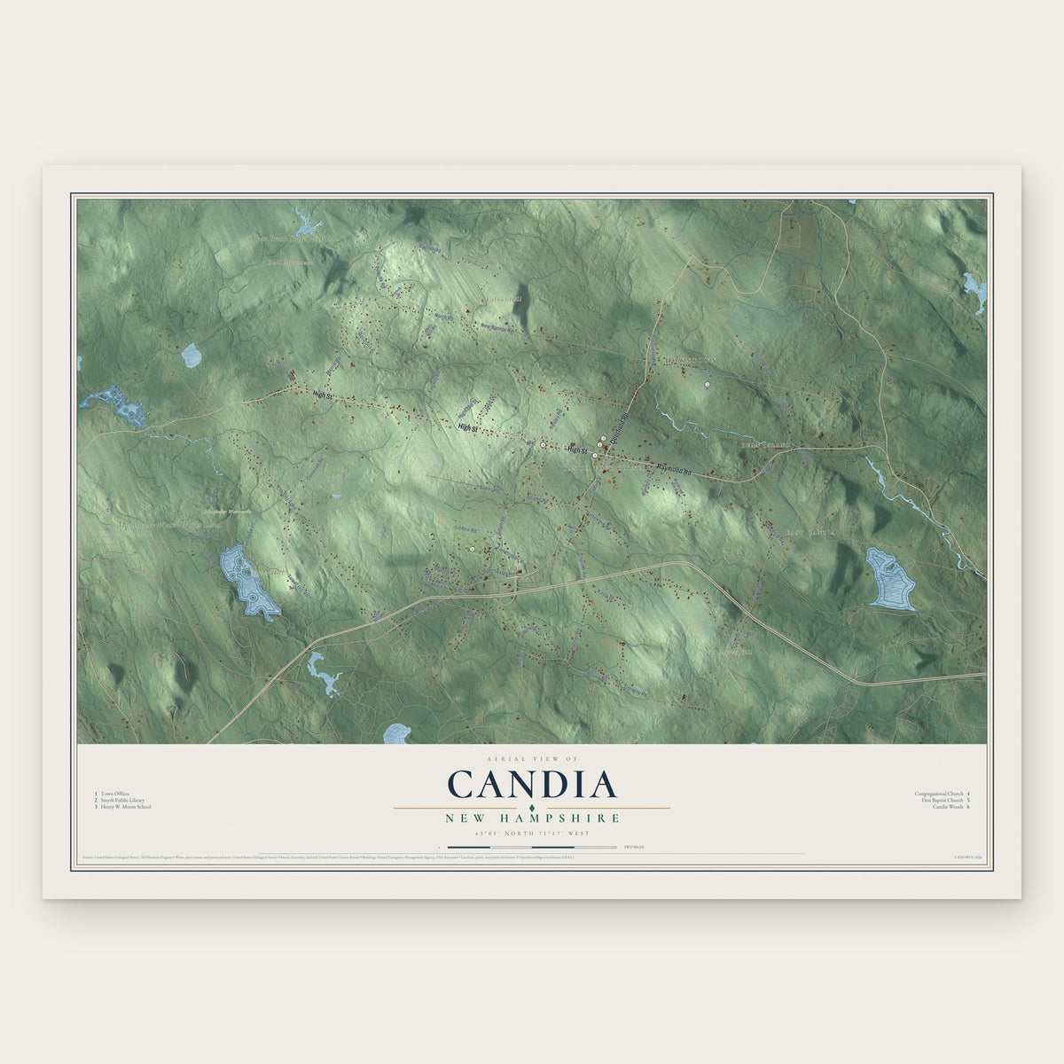 Candia, New Hampshire map print, the full design