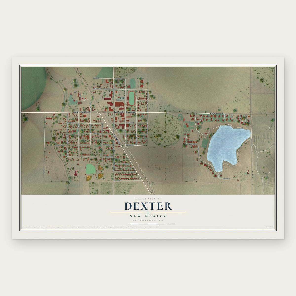 Dexter, New Mexico map print, the full design