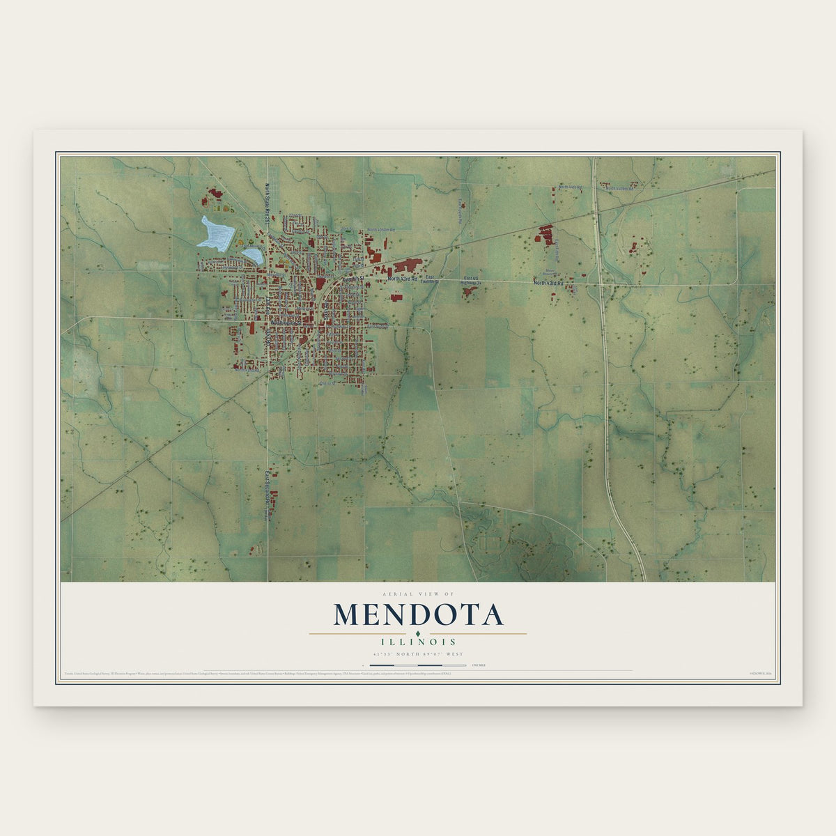 Mendota, Illinois map print, the full design