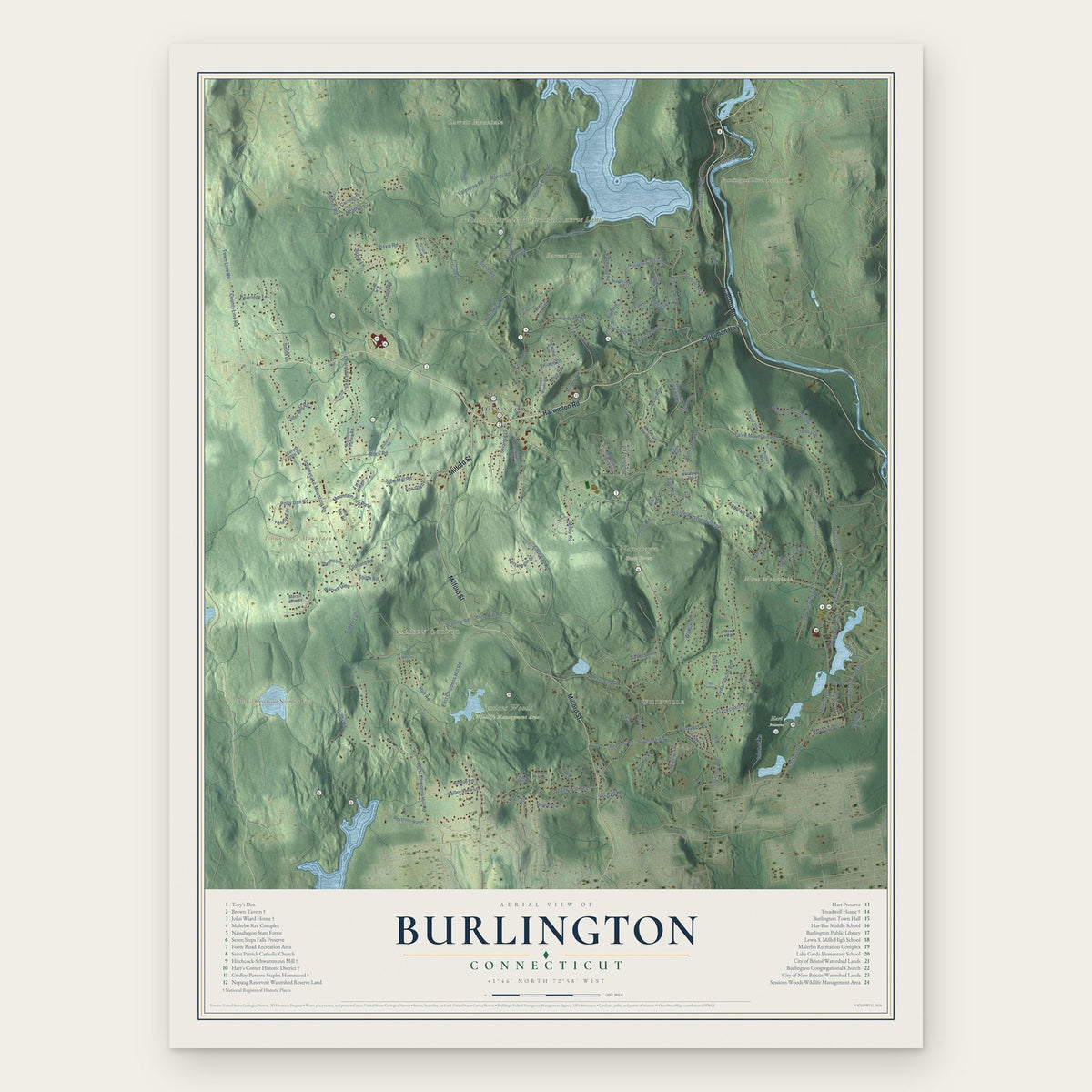 Burlington, Connecticut map print, the full design