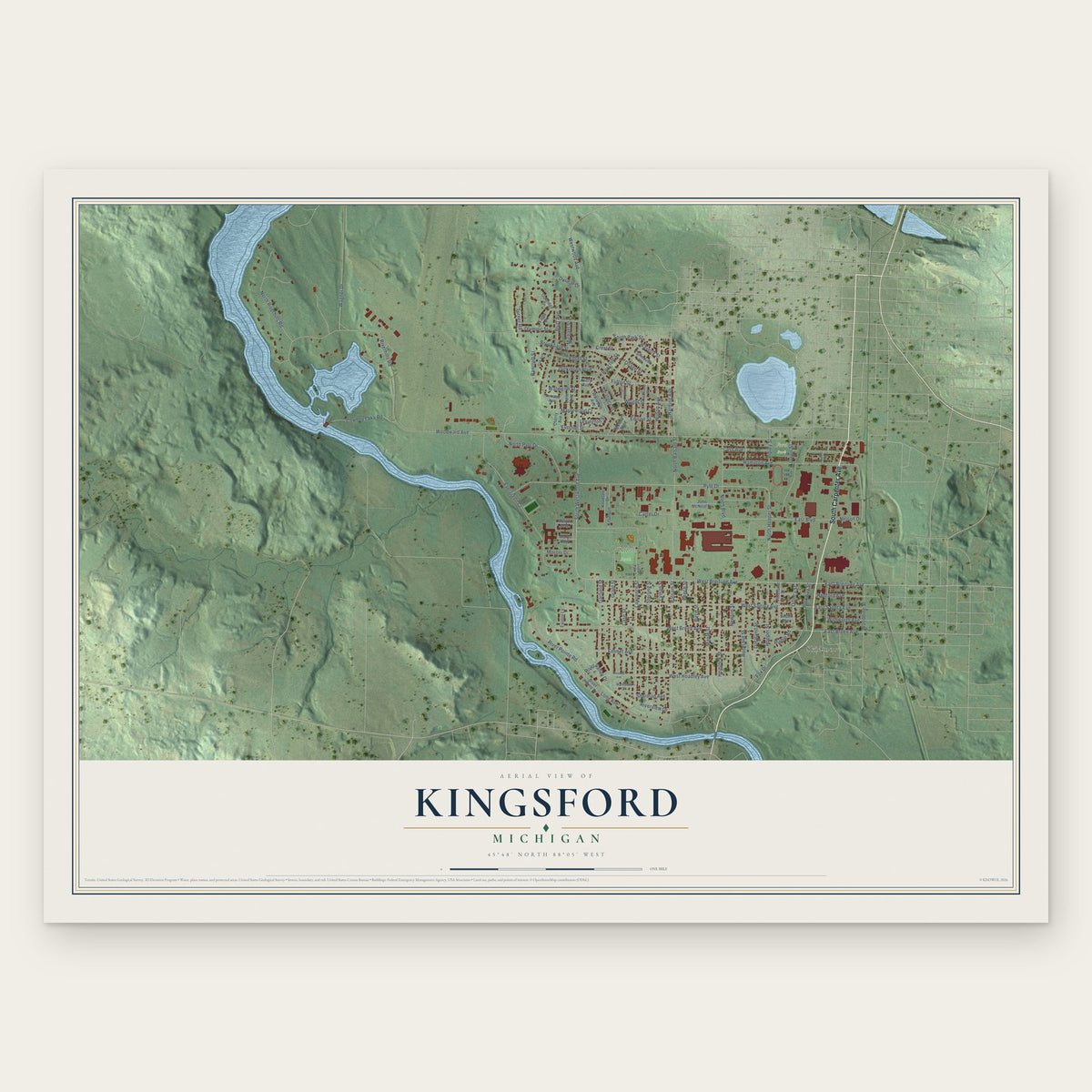 Kingsford, Michigan map print, the full design