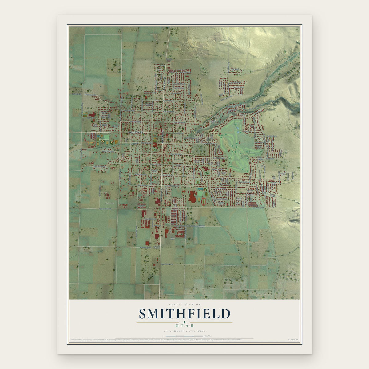 Smithfield, Utah map print, the full design