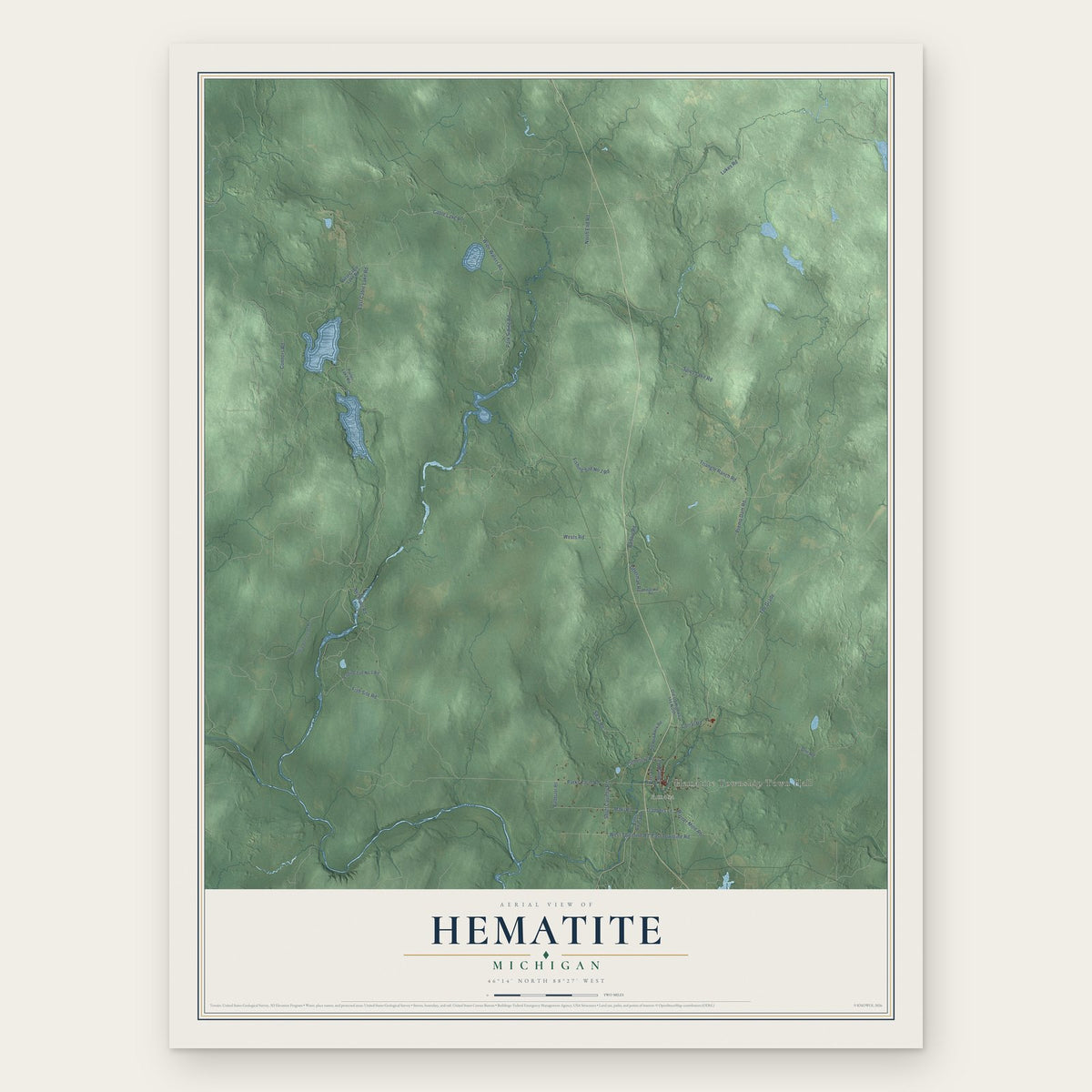 Hematite, Michigan map print, the full design