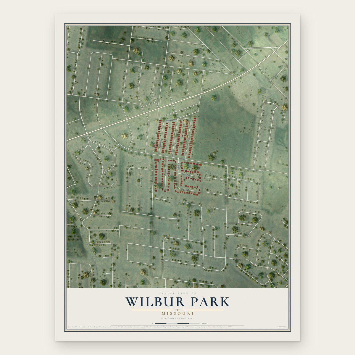 Wilbur Park, Missouri map print, the full design
