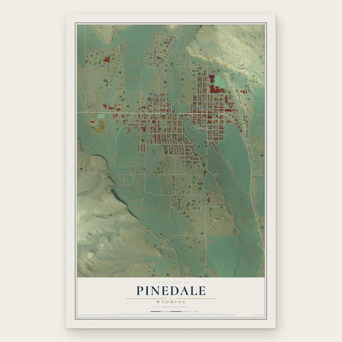Pinedale, Wyoming map print, the full design