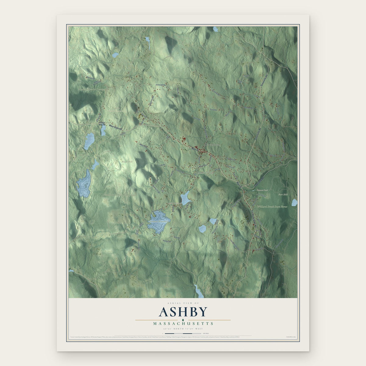 Ashby, Massachusetts map print, the full design