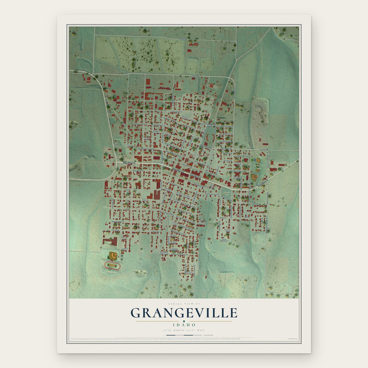 Grangeville, Idaho map print, the full design