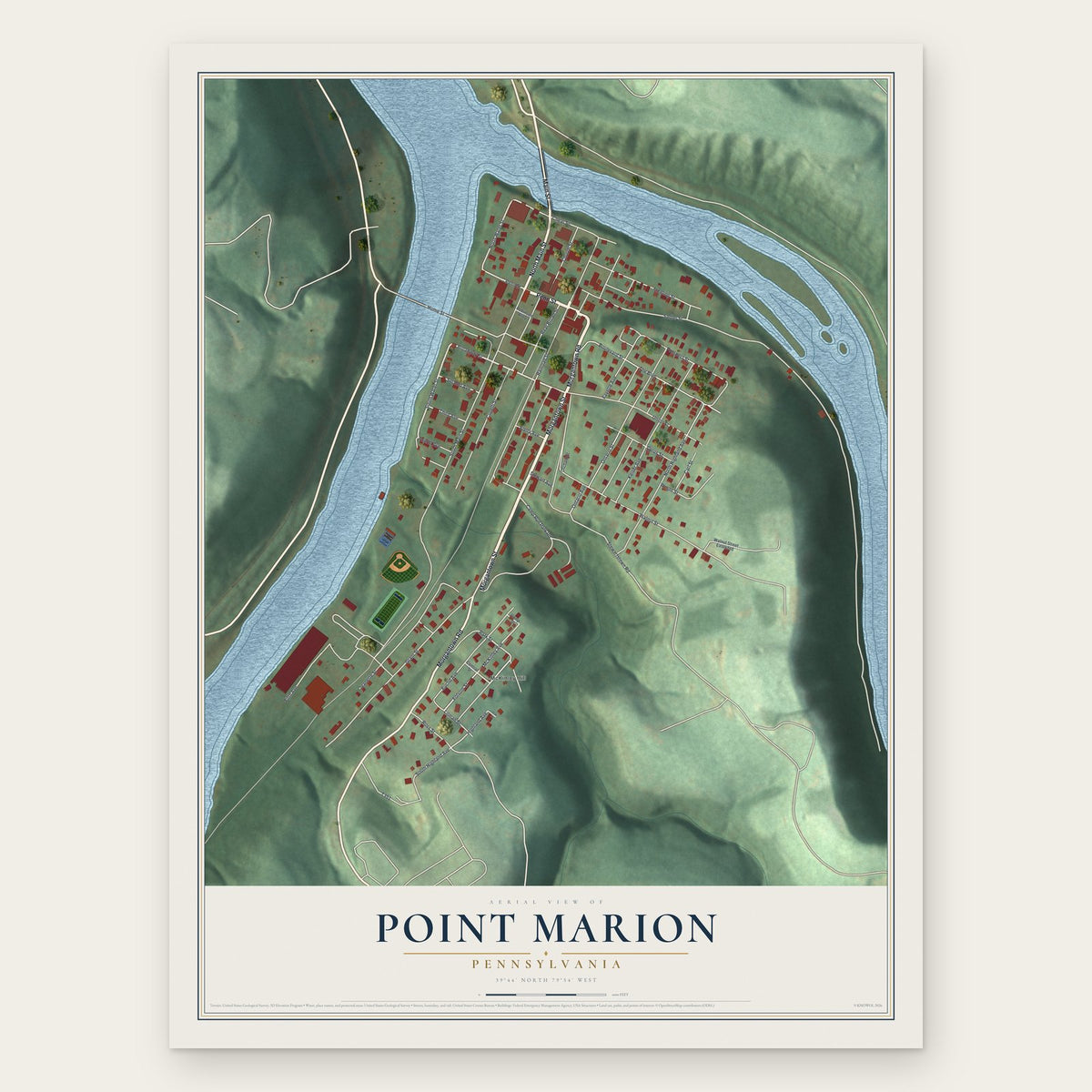 Point Marion, Pennsylvania map print, the full design