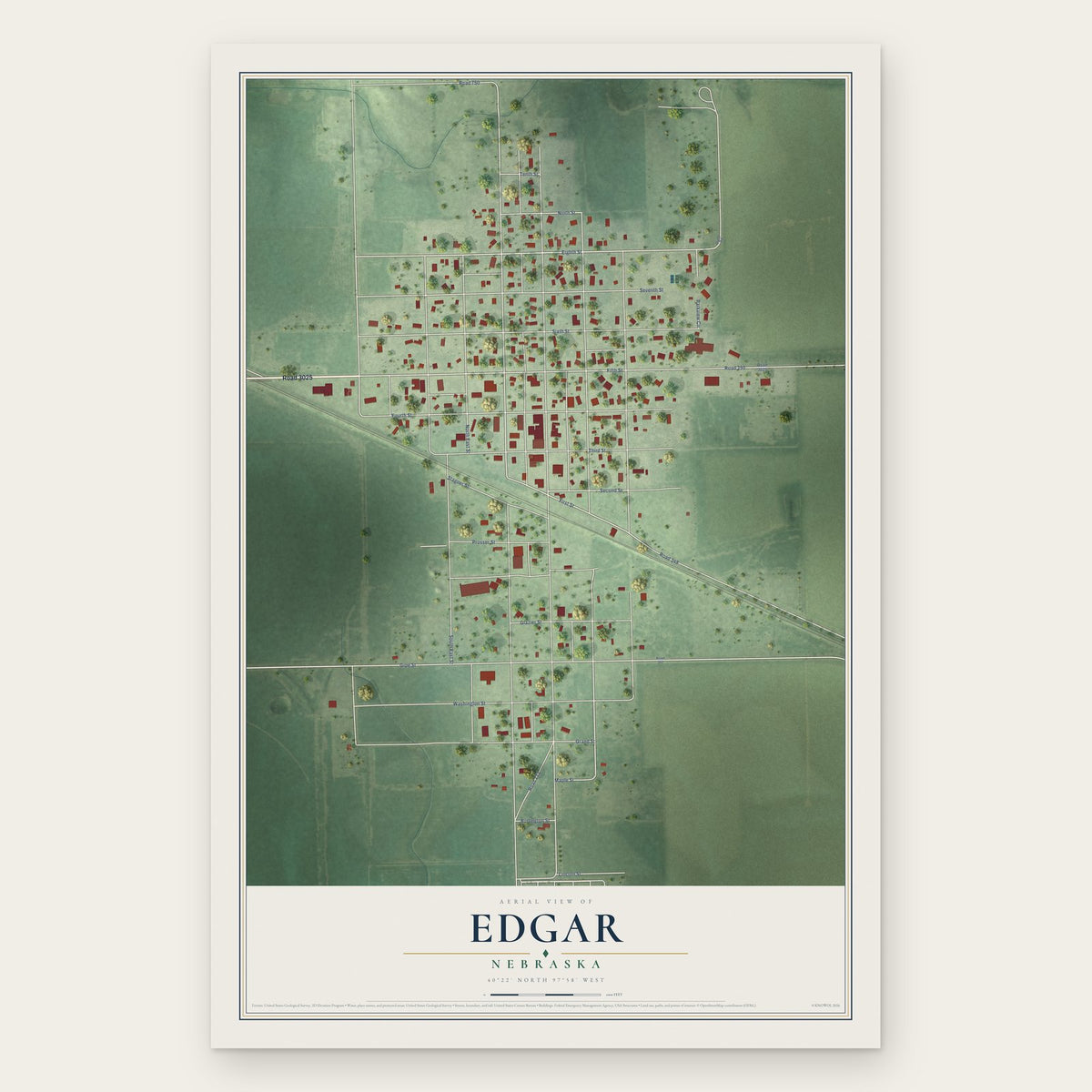 Edgar, Nebraska map print, the full design