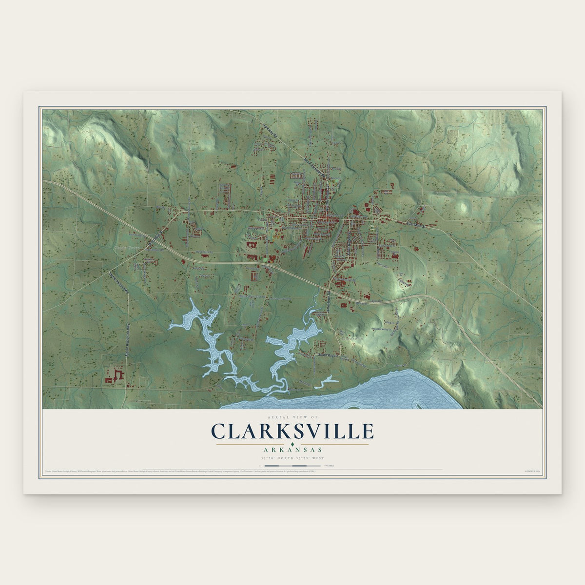 Clarksville, Arkansas map print, the full design