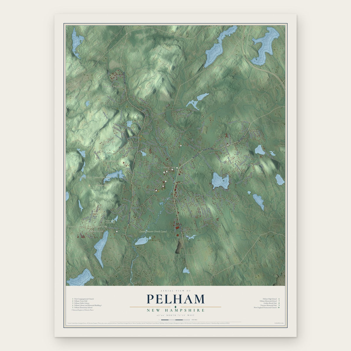 Pelham, New Hampshire map print, the full design