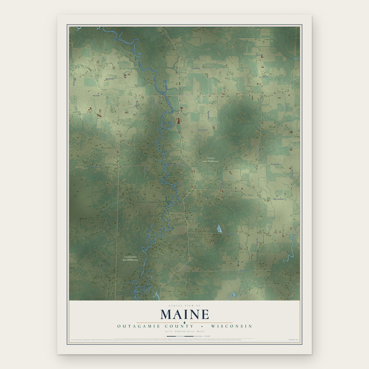 Maine, Outagamie County, Wisconsin map print, the full design