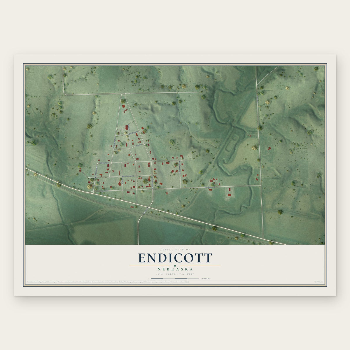 Endicott, Nebraska map print, the full design