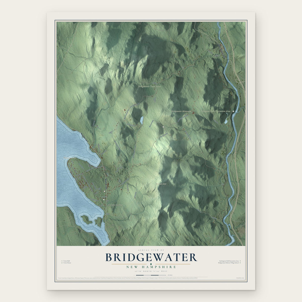 Bridgewater, New Hampshire map print, the full design
