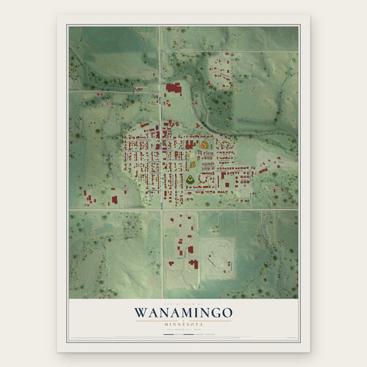 Wanamingo, Minnesota map print, the full design
