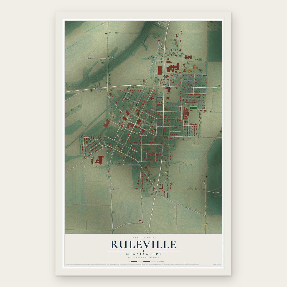 Ruleville, Mississippi map print, the full design