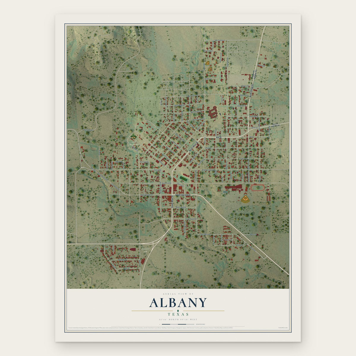 Albany, Texas map print, the full design