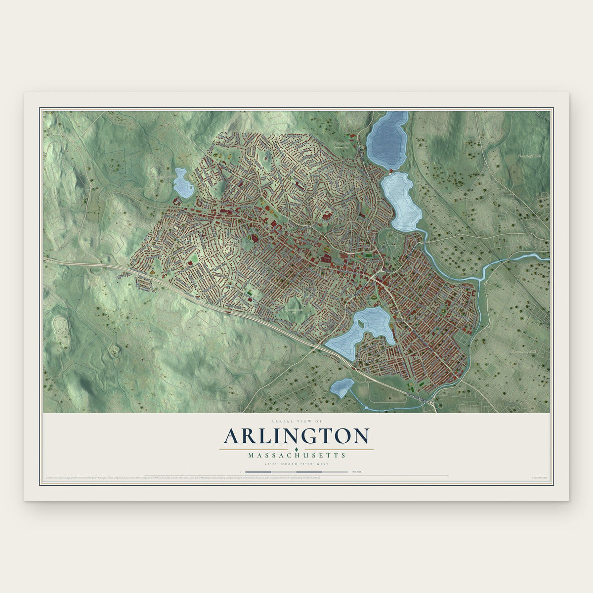 Arlington, Massachusetts map print, the full design