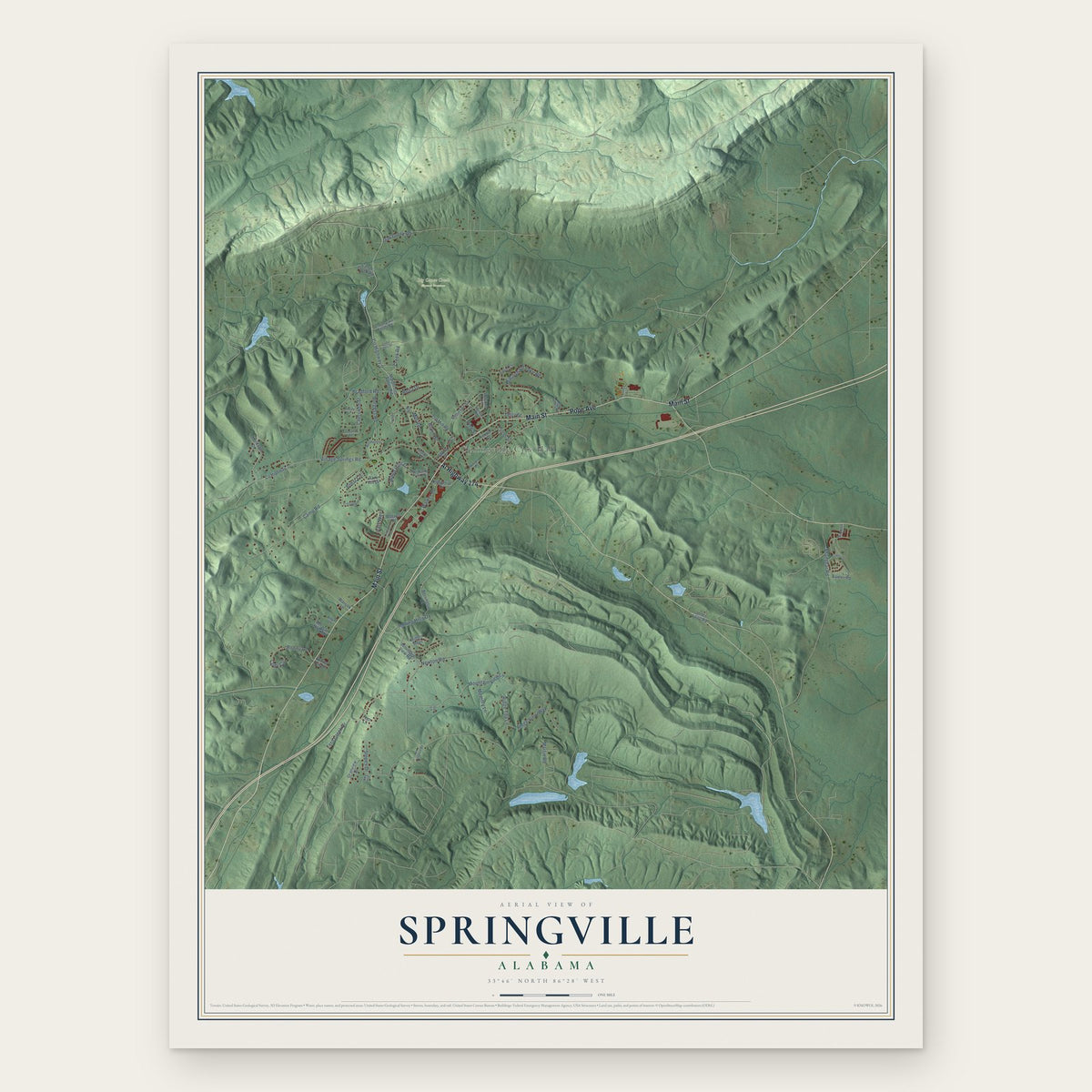 Springville, Alabama map print, the full design
