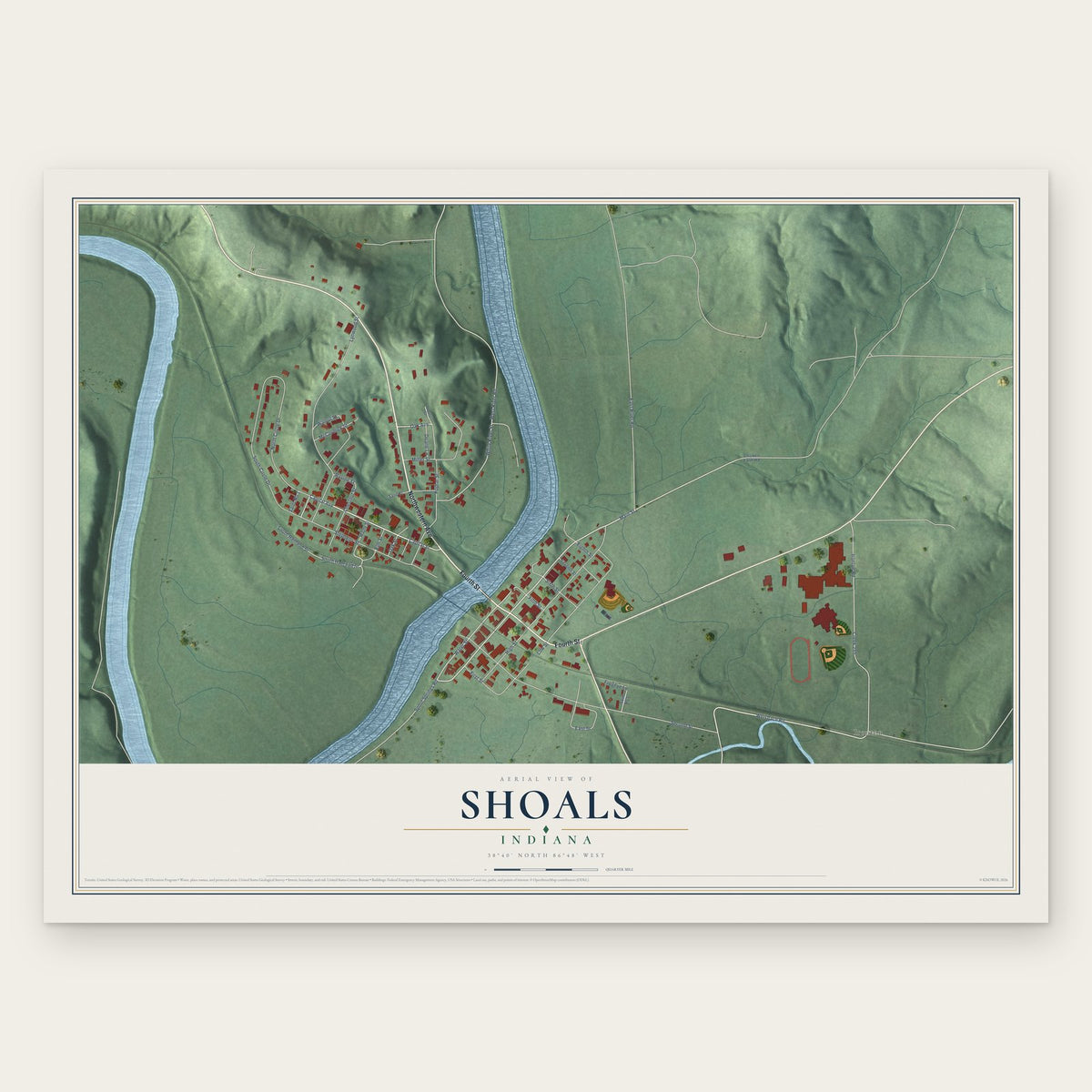 Shoals, Indiana map print, the full design