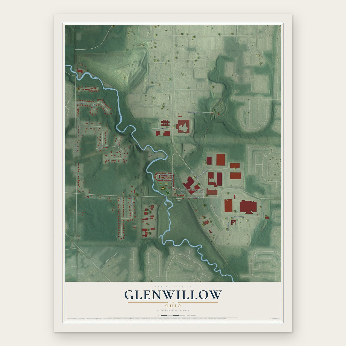 Glenwillow, Ohio map print, the full design