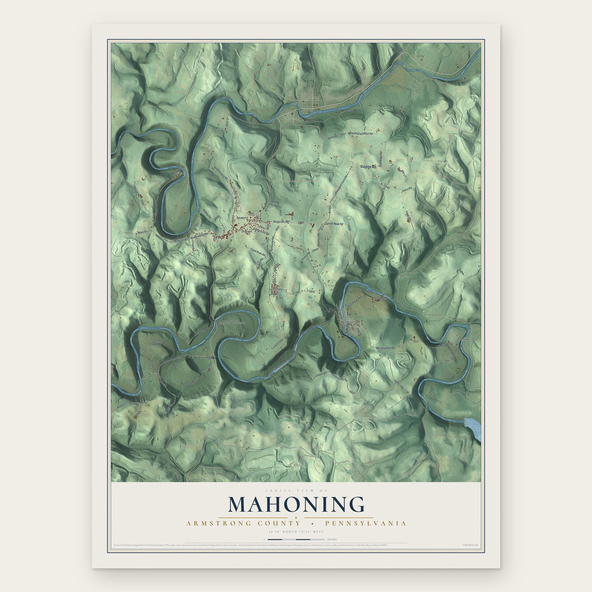Mahoning, Armstrong County, Pennsylvania map print, the full design