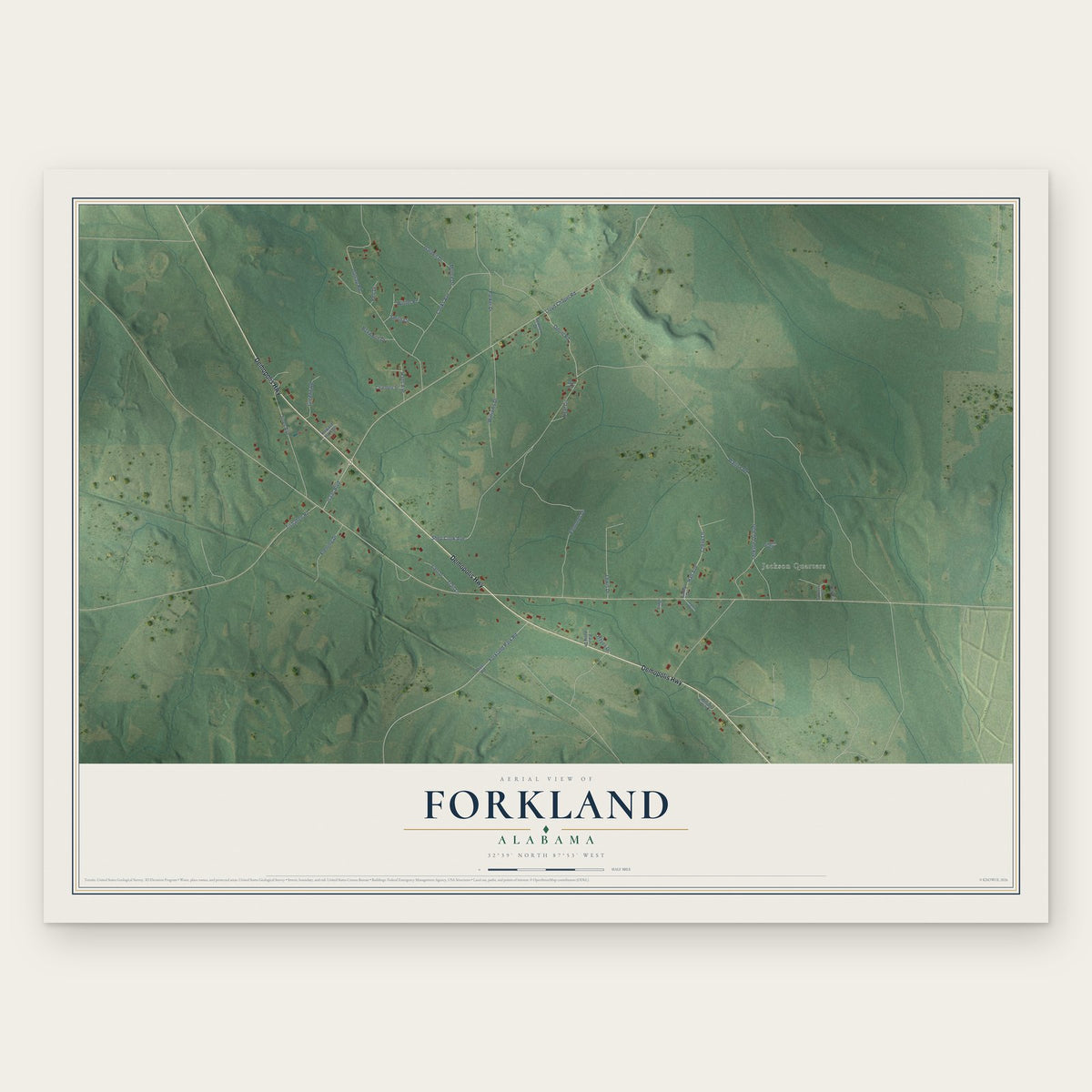 Forkland, Alabama map print, the full design