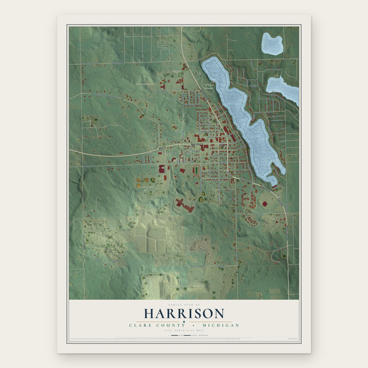 Harrison, Clare County, Michigan map print, the full design