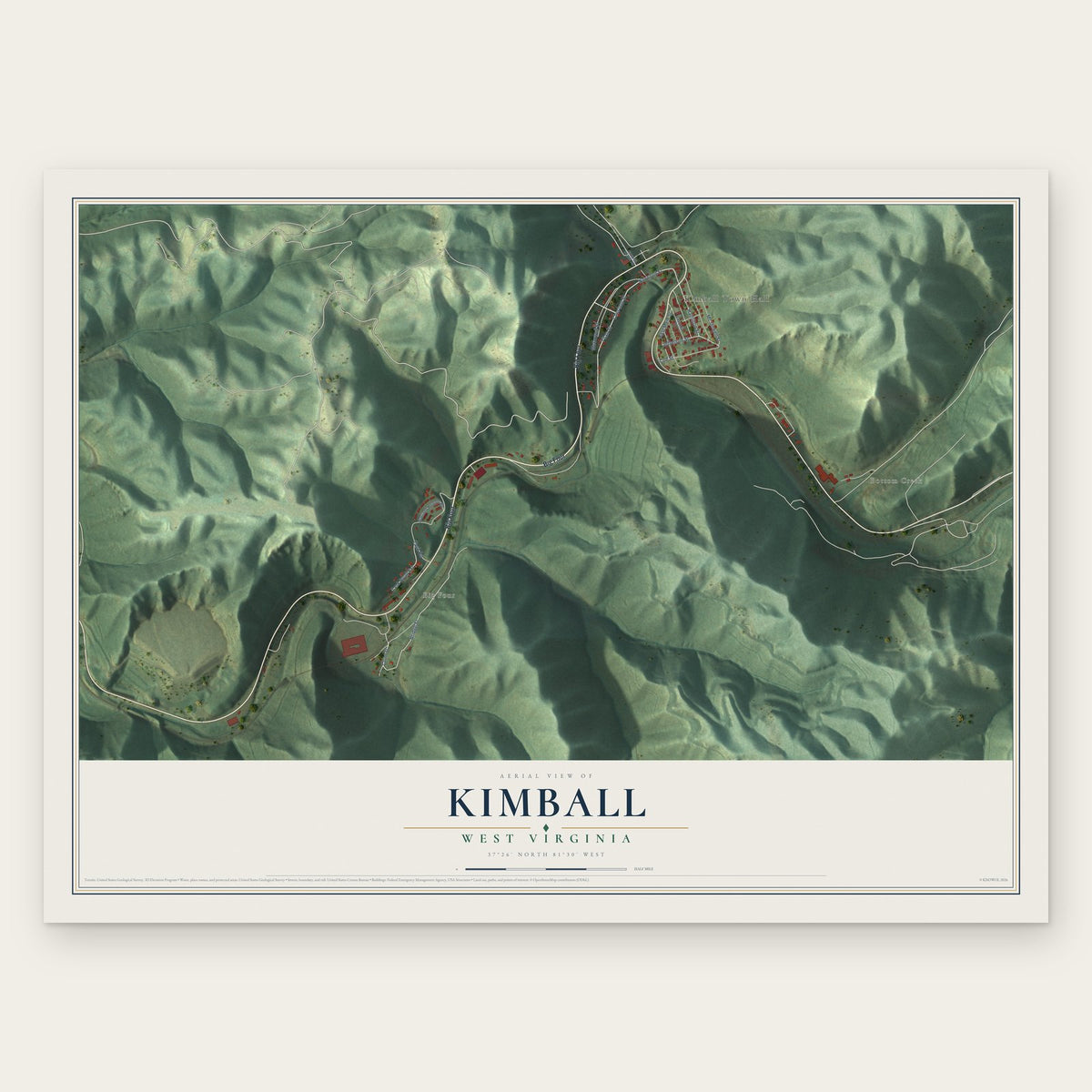 Kimball, West Virginia map print, the full design