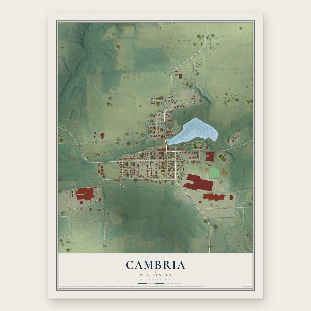 Cambria, Wisconsin map print, the full design
